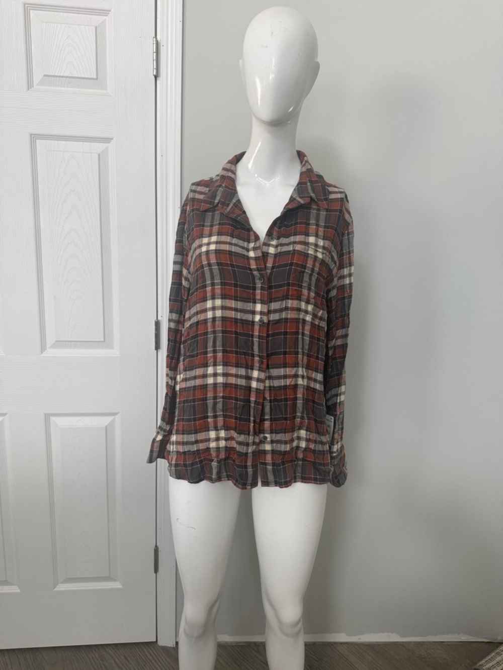 Treasure & Bond Red and Cream Plaid Button-Down Shirt